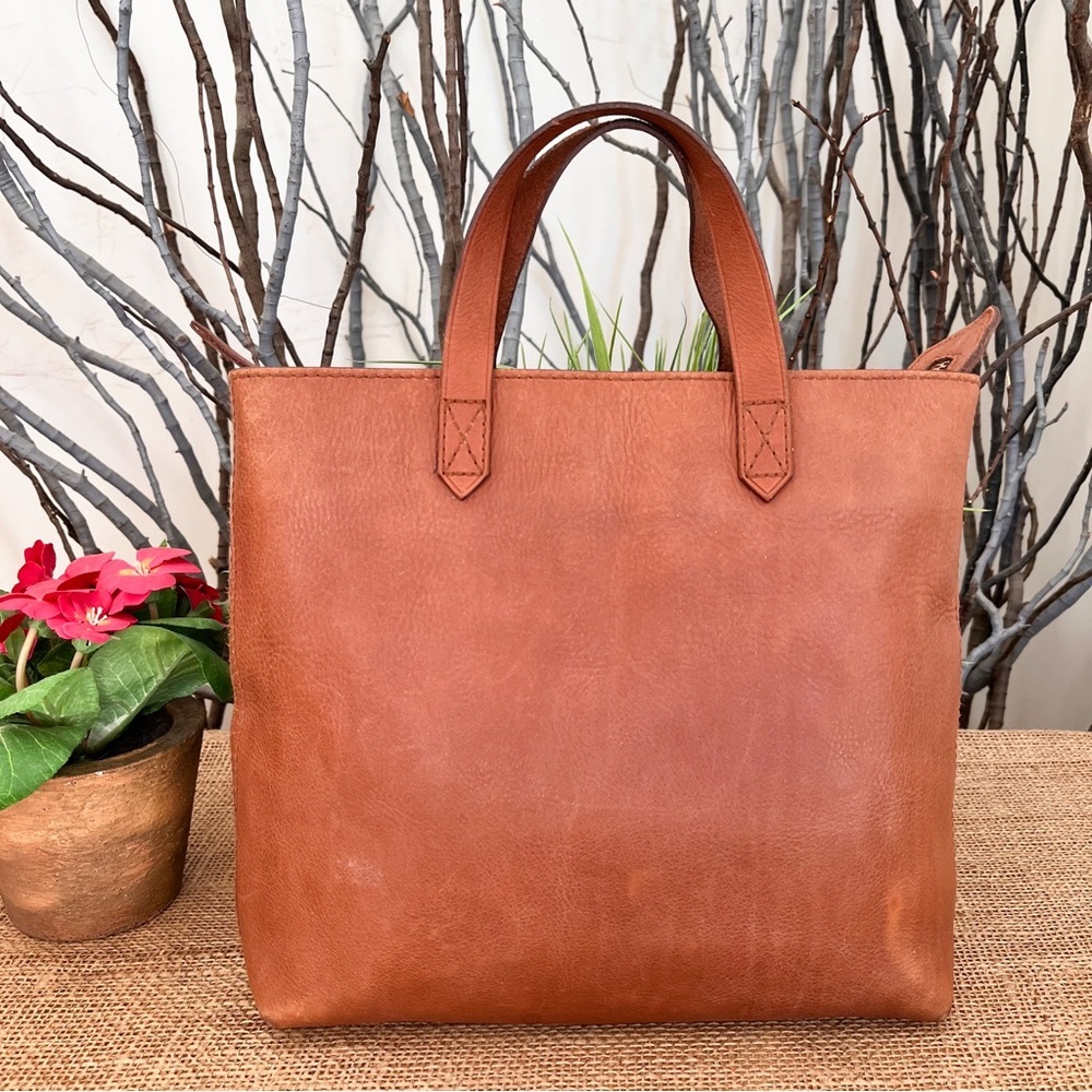 Madewell Zip Top Transport Small Brown Leather Bag